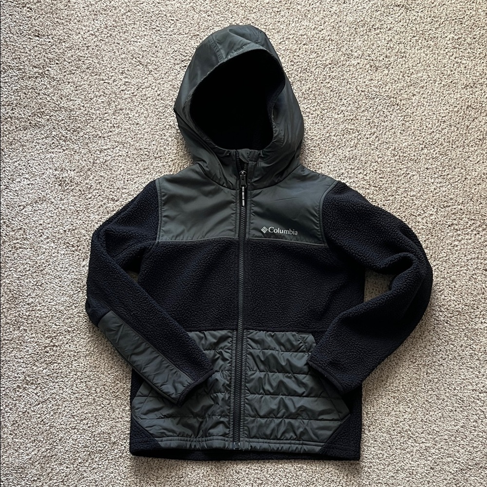 Columbia Kids' Black and Dark Gray Hooded fleece Jacked